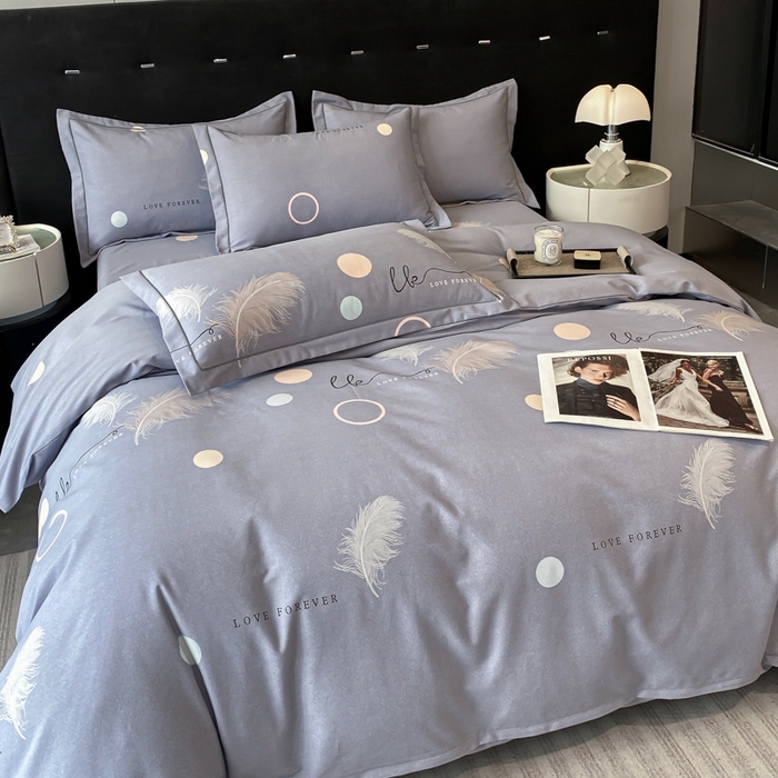 91家纺网 家纺一手货源 找家纺 铭成 2024新款全棉生态喷气加厚磨毛四件套 优雅人生-灰