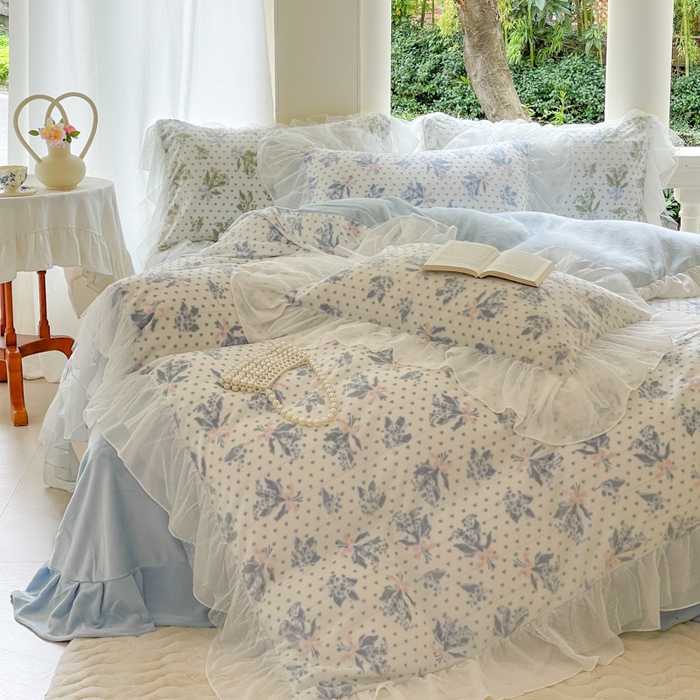 91家纺网 家纺一手货源 找家纺 玛奇朵2023新款秋冬新品5D立体雕花牛奶绒四件套 温妮-蓝