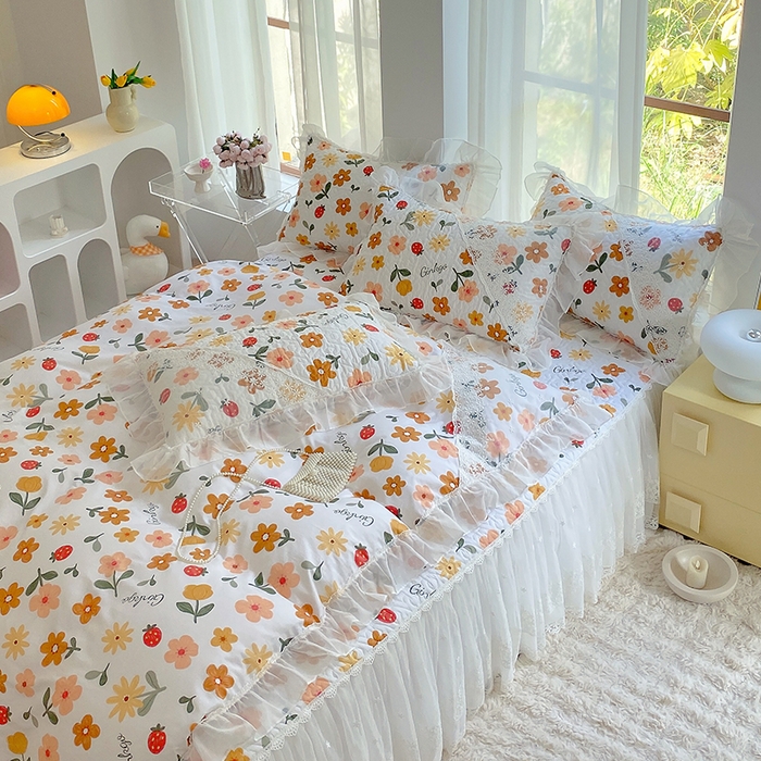 91家纺网 家纺一手货源 找家纺 罗艺轩家纺2024新款全棉蕾丝夹棉床裙忆江南系列-四件套 忆江南~春意