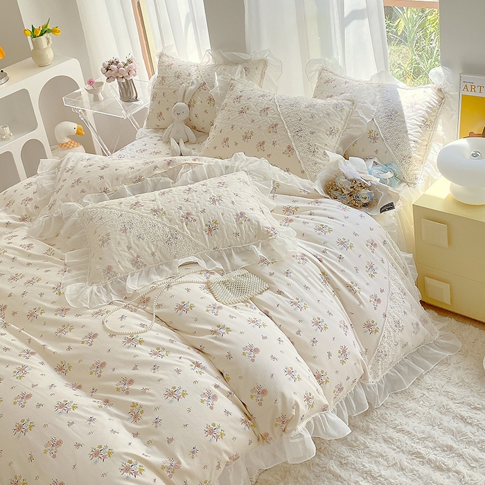 91家纺网 家纺一手货源 找家纺 罗艺轩家纺2024新款全棉蕾丝夹棉床裙忆江南系列-四件套 忆江南~清韵幽香