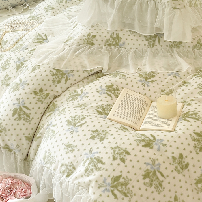 91家纺网 家纺一手货源 找家纺 玛奇朵2023新款秋冬新品5D立体雕花牛奶绒四件套 温妮-绿