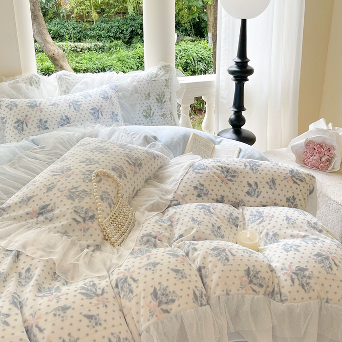 91家纺网 家纺一手货源 找家纺 玛奇朵2023新款秋冬新品5D立体雕花牛奶绒四件套 温妮-蓝