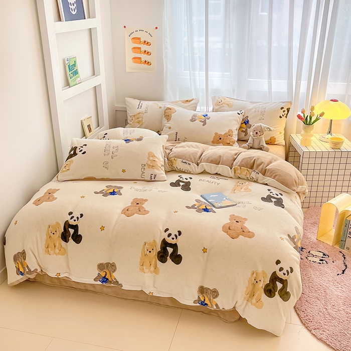 91家纺网 家纺一手货源 找家纺 桃子 2023新款ins小清新韩系可爱卡通奶油兔子加厚牛奶绒系列四件套详情第三批 绒-口袋萌宠