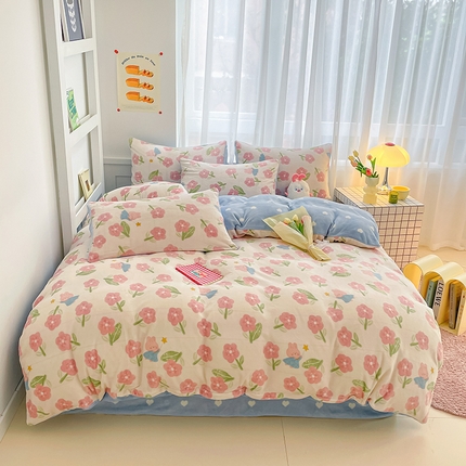 桃子 2023新款ins小清新韩系可爱卡通奶油兔子加厚牛奶绒系列四件套详情第三批 绒-菲菲花园