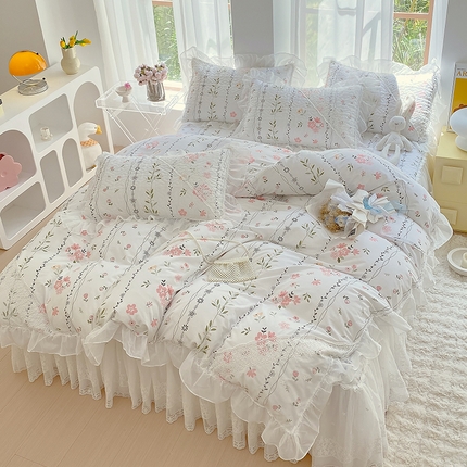 罗艺轩家纺2024新款全棉蕾丝夹棉床裙忆江南系列-四件套 忆江南~清新雅韵
