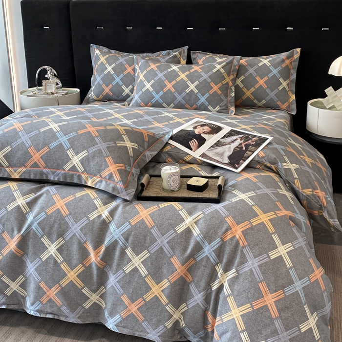 91家纺网 家纺一手货源 找家纺 铭成 2024新款全棉生态喷气加厚磨毛四件套 布朗尼-灰