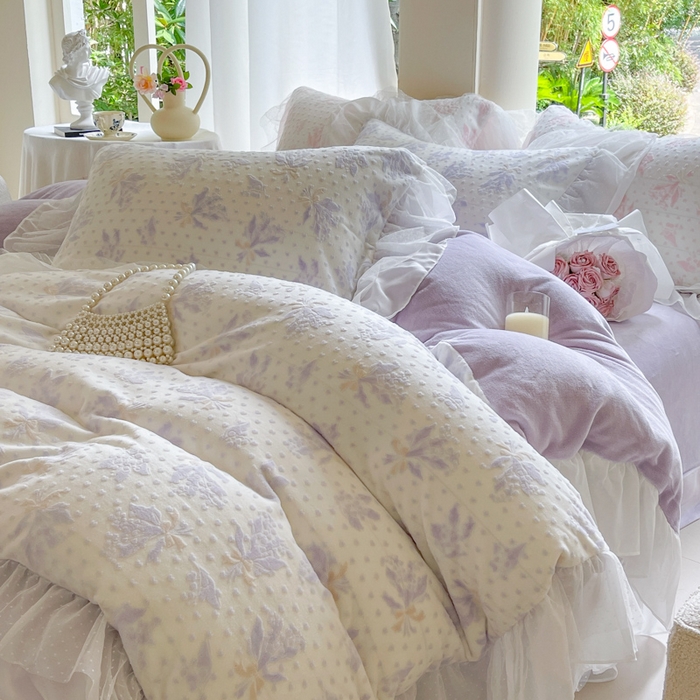 91家纺网 家纺一手货源 找家纺 玛奇朵2023新款秋冬新品5D立体雕花牛奶绒四件套 温妮-紫