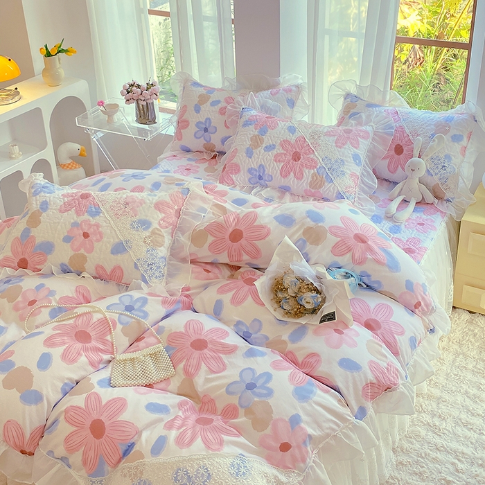 91家纺网 家纺一手货源 找家纺 罗艺轩家纺2024新款全棉蕾丝夹棉床裙忆江南系列-四件套 忆江南~梦境之旅