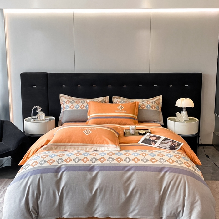 91家纺网 家纺一手货源 找家纺 铭成 2024新款全棉生态喷气加厚磨毛四件套 卡纳尔-桔