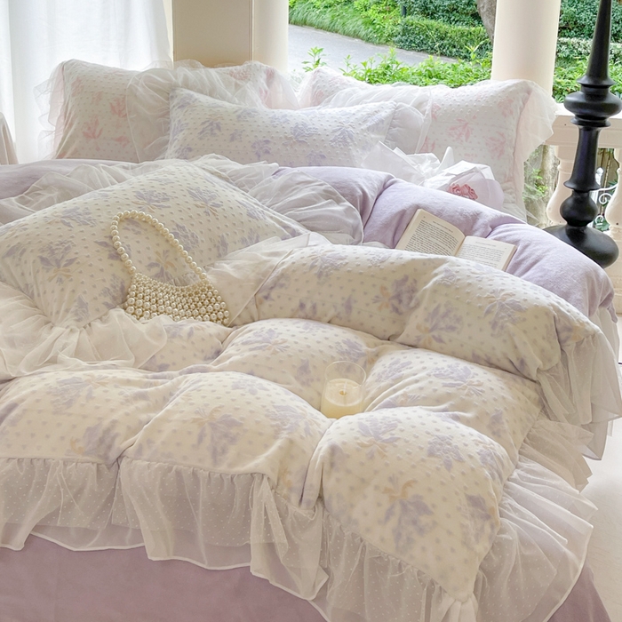 91家纺网 家纺一手货源 找家纺 玛奇朵2023新款秋冬新品5D立体雕花牛奶绒四件套 温妮-紫