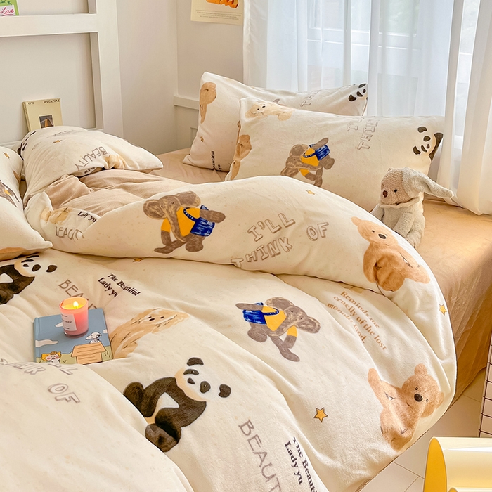 91家纺网 家纺一手货源 找家纺 桃子 2023新款ins小清新韩系可爱卡通奶油兔子加厚牛奶绒系列四件套详情第三批 绒-口袋萌宠