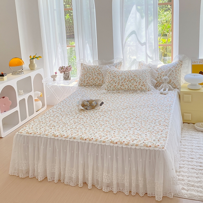 91家纺网 家纺一手货源 找家纺 罗艺轩家纺2024新款全棉蕾丝夹棉床裙忆江南系列-床裙三件套 忆江南~花千朵