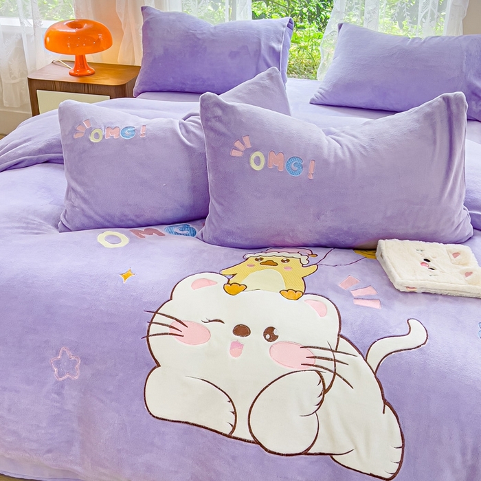 91家纺网 家纺一手货源 找家纺 米瑞娜 2024新款贴布绣牛奶绒四件套 好伙伴-紫