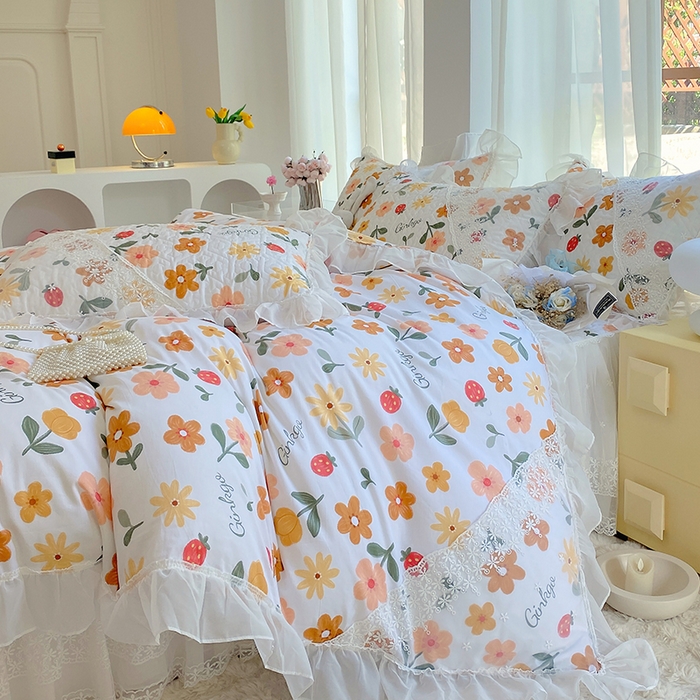 91家纺网 家纺一手货源 找家纺 罗艺轩家纺2024新款全棉蕾丝夹棉床裙忆江南系列-四件套 忆江南~春意