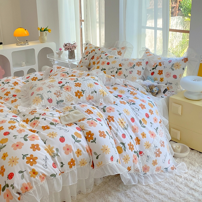 91家纺网 家纺一手货源 找家纺 罗艺轩家纺2024新款全棉蕾丝夹棉床裙忆江南系列-四件套 忆江南~春意