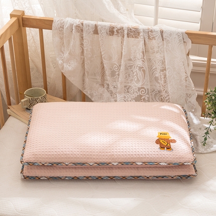 91家纺网 家纺一手货源 找家纺 织布人 2023新款枕芯可拆洗全棉华夫格儿童学生枕头刺绣枕套+枕芯 同学你好-粉色