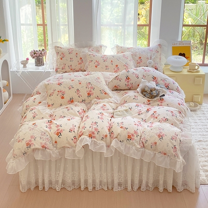 罗艺轩家纺2024新款全棉蕾丝夹棉床裙忆江南系列-四件套 忆江南~小时光