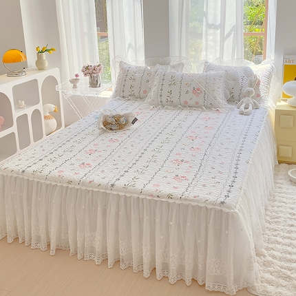 罗艺轩家纺2024新款全棉蕾丝夹棉床裙忆江南系列-床裙三件套 忆江南~清新雅韵