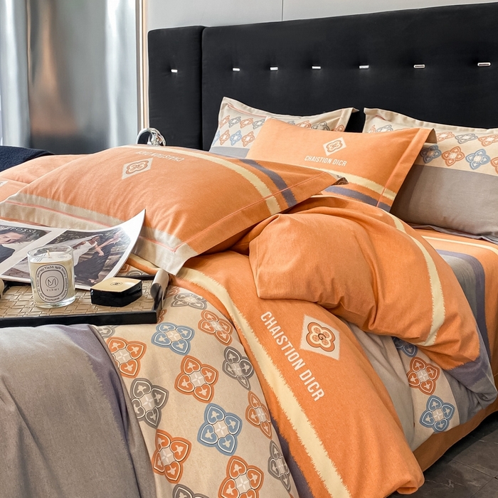 91家纺网 家纺一手货源 找家纺 铭成 2024新款全棉生态喷气加厚磨毛四件套 卡纳尔-桔