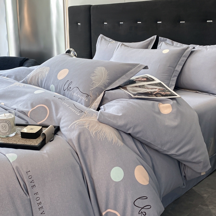 91家纺网 家纺一手货源 找家纺 铭成 2024新款全棉生态喷气加厚磨毛四件套 优雅人生-灰