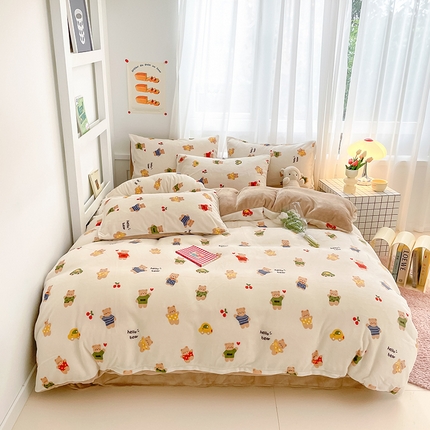 桃子 2023新款ins小清新韩系可爱卡通奶油兔子加厚牛奶绒系列四件套详情第三批 绒-七彩熊