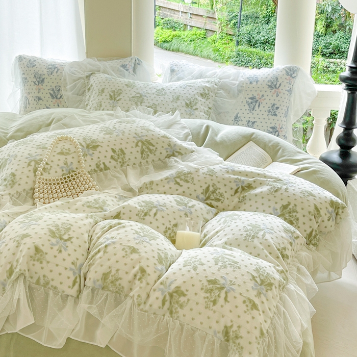 91家纺网 家纺一手货源 找家纺 玛奇朵2023新款秋冬新品5D立体雕花牛奶绒四件套 温妮-绿