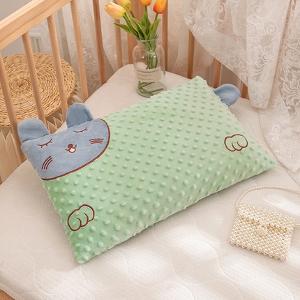 91家纺网 家纺一手货源 找家纺 织布人 2023新款荞麦枕幼儿园儿童学生枕猫咪刺绣豆豆绒安抚枕套+枕芯 豆豆荞麦枕-水蓝