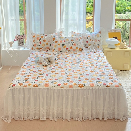 罗艺轩家纺2024新款全棉蕾丝夹棉床裙忆江南系列-床裙三件套 忆江南~春意