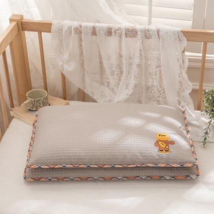 91家纺网 家纺一手货源 找家纺 织布人 2023新款枕芯可拆洗全棉华夫格儿童学生枕头刺绣枕套+枕芯 同学你好-浅灰