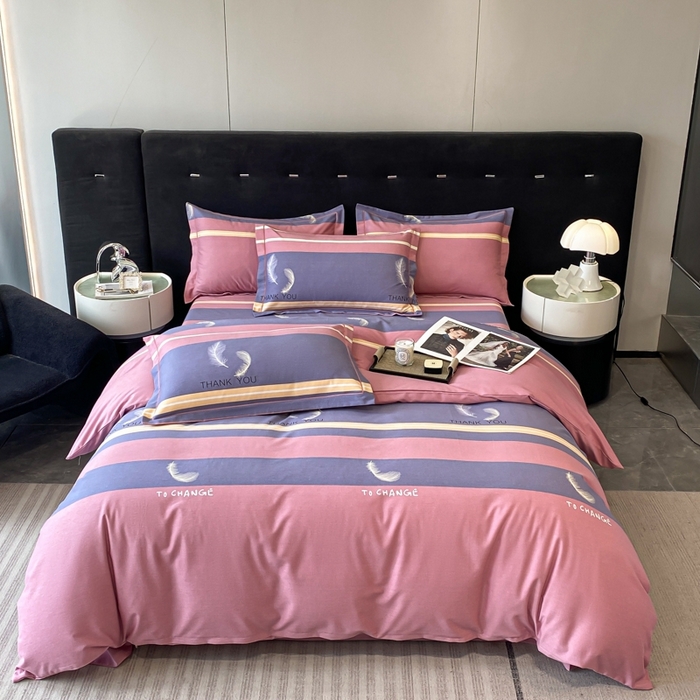 91家纺网 家纺一手货源 找家纺 铭成 2024新款全棉生态喷气加厚磨毛四件套 风光无限-粉