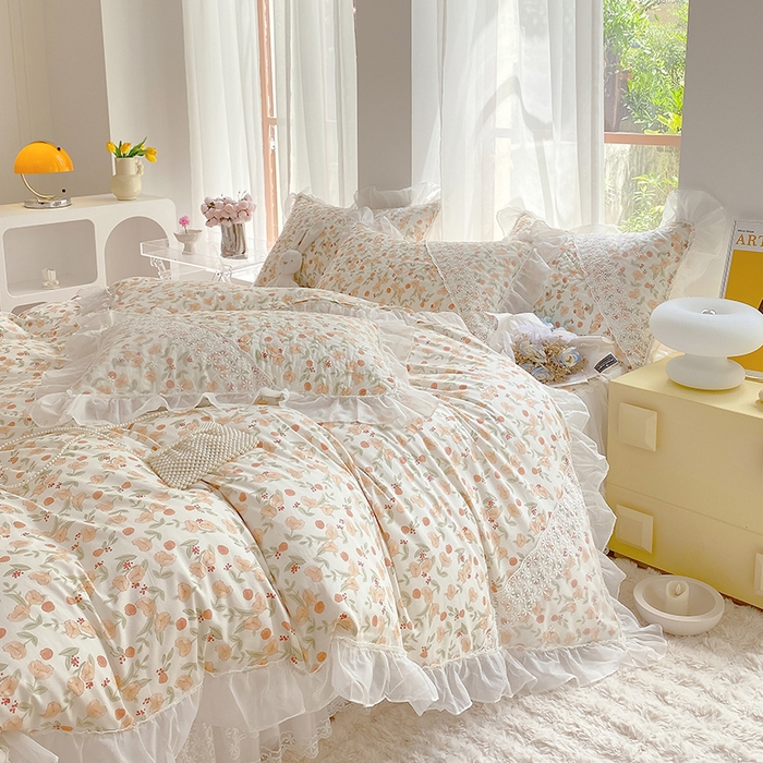 91家纺网 家纺一手货源 找家纺 罗艺轩家纺2024新款全棉蕾丝夹棉床裙忆江南系列-四件套 忆江南~花千朵