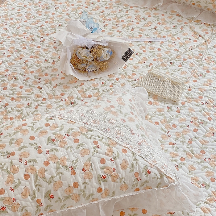 91家纺网 家纺一手货源 找家纺 罗艺轩家纺2024新款全棉蕾丝夹棉床裙忆江南系列-床裙三件套 忆江南~花千朵