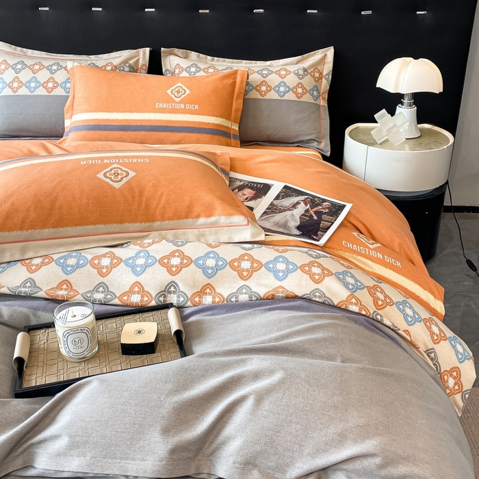 91家纺网 家纺一手货源 找家纺 铭成 2024新款全棉生态喷气加厚磨毛四件套 卡纳尔-桔