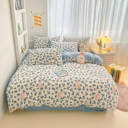 91家纺网 家纺一手货源 找家纺 桃子 2023新款ins小清新韩系可爱卡通奶油兔子加厚牛奶绒系列四件套详情第三批 绒-萌萌兔