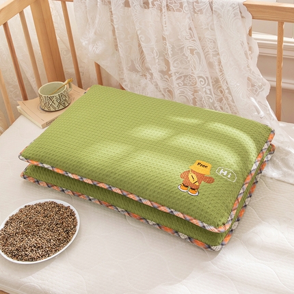 91家纺网 家纺一手货源 找家纺 织布人 2023新款荞麦枕可拆洗儿童学生枕头全棉华夫格刺绣枕套+枕芯 你好同学-果绿荞麦枕