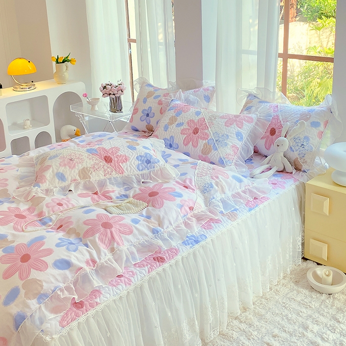 91家纺网 家纺一手货源 找家纺 罗艺轩家纺2024新款全棉蕾丝夹棉床裙忆江南系列-四件套 忆江南~梦境之旅