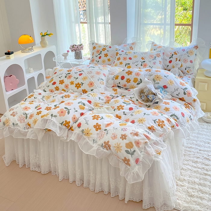 91家纺网 家纺一手货源 找家纺 罗艺轩家纺2024新款全棉蕾丝夹棉床裙忆江南系列-四件套 忆江南~春意