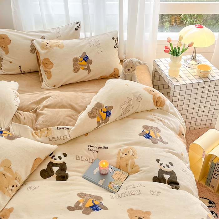 91家纺网 家纺一手货源 找家纺 桃子 2023新款ins小清新韩系可爱卡通奶油兔子加厚牛奶绒系列四件套详情第三批 绒-口袋萌宠