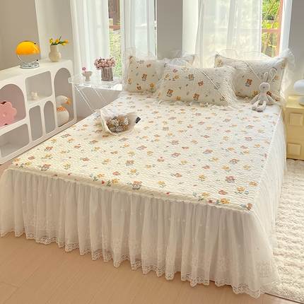 罗艺轩家纺2024新款全棉蕾丝夹棉床裙忆江南系列-床裙三件套 忆江南~安妮小熊