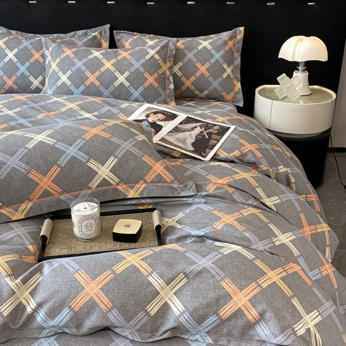 91家纺网 家纺一手货源 找家纺 铭成 2024新款全棉生态喷气加厚磨毛四件套 布朗尼-灰