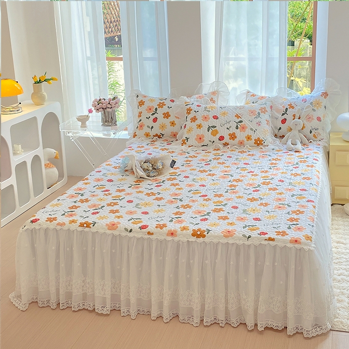 91家纺网 家纺一手货源 找家纺 罗艺轩家纺2024新款全棉蕾丝夹棉床裙忆江南系列-床裙三件套 忆江南~春意