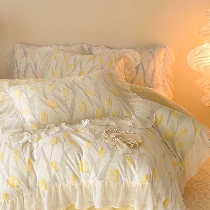 91家纺网 家纺一手货源 找家纺 玛奇朵2023新款秋冬新品5D立体雕花牛奶绒四件套 郁金香-黄