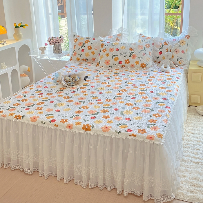 91家纺网 家纺一手货源 找家纺 罗艺轩家纺2024新款全棉蕾丝夹棉床裙忆江南系列-床裙三件套 忆江南~春意