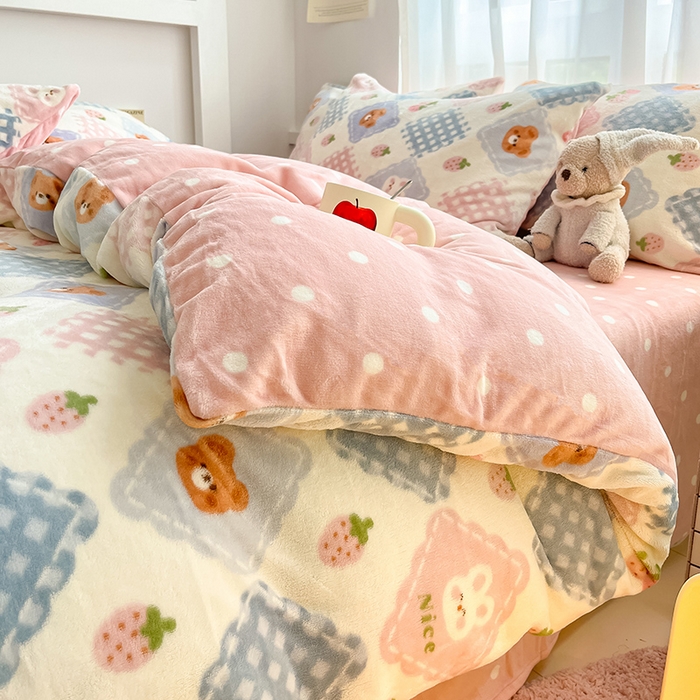 91家纺网 家纺一手货源 找家纺 桃子 2023新款ins小清新韩系可爱卡通奶油兔子加厚牛奶绒系列四件套详情第三批 绒-浣溪