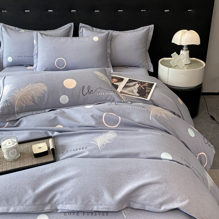 91家纺网 家纺一手货源 找家纺 铭成 2024新款全棉生态喷气加厚磨毛四件套 优雅人生-灰