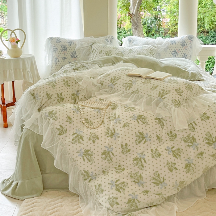 91家纺网 家纺一手货源 找家纺 玛奇朵2023新款秋冬新品5D立体雕花牛奶绒四件套 温妮-绿