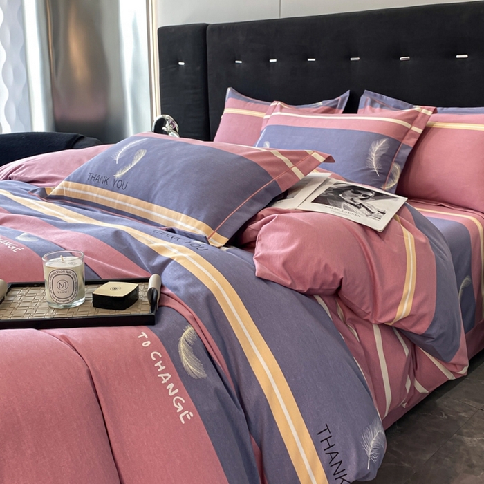 91家纺网 家纺一手货源 找家纺 铭成 2024新款全棉生态喷气加厚磨毛四件套 风光无限-粉