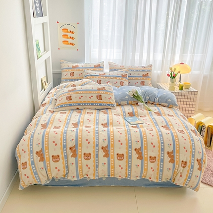 桃子 2023新款ins小清新韩系可爱卡通奶油兔子加厚牛奶绒系列四件套详情第三批 绒-可爱熊