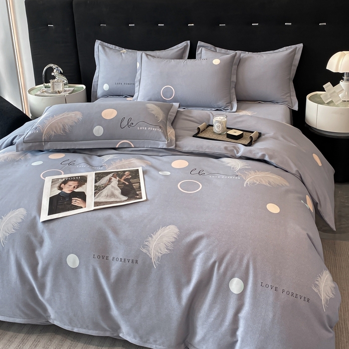 91家纺网 家纺一手货源 找家纺 铭成 2024新款全棉生态喷气加厚磨毛四件套 优雅人生-灰