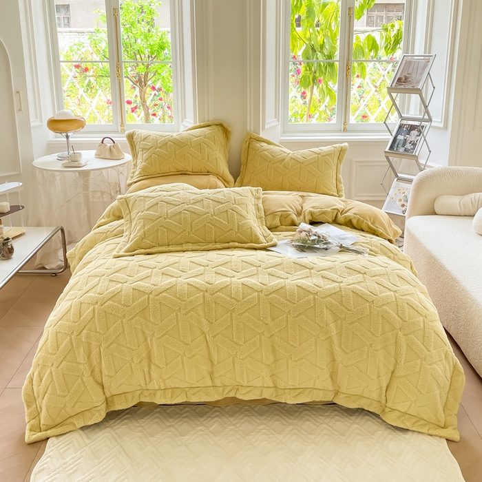 91家纺网 家纺一手货源 找家纺 呗旺鹿 2023新款高克重纯色剪花雕花压花提花牛奶绒四件套直播 格调